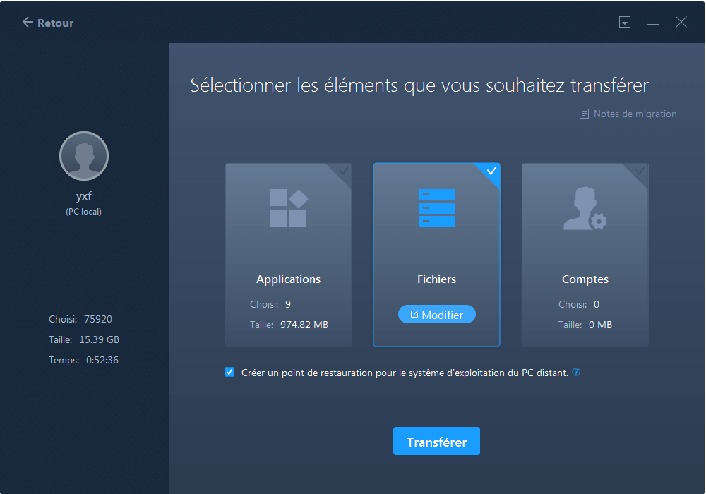 Sélectionnez les fichiers à transférer.